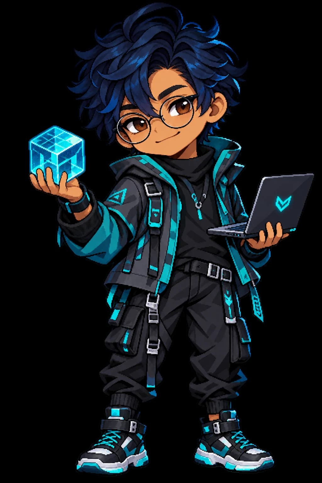 Neon Architect in cyan techwear